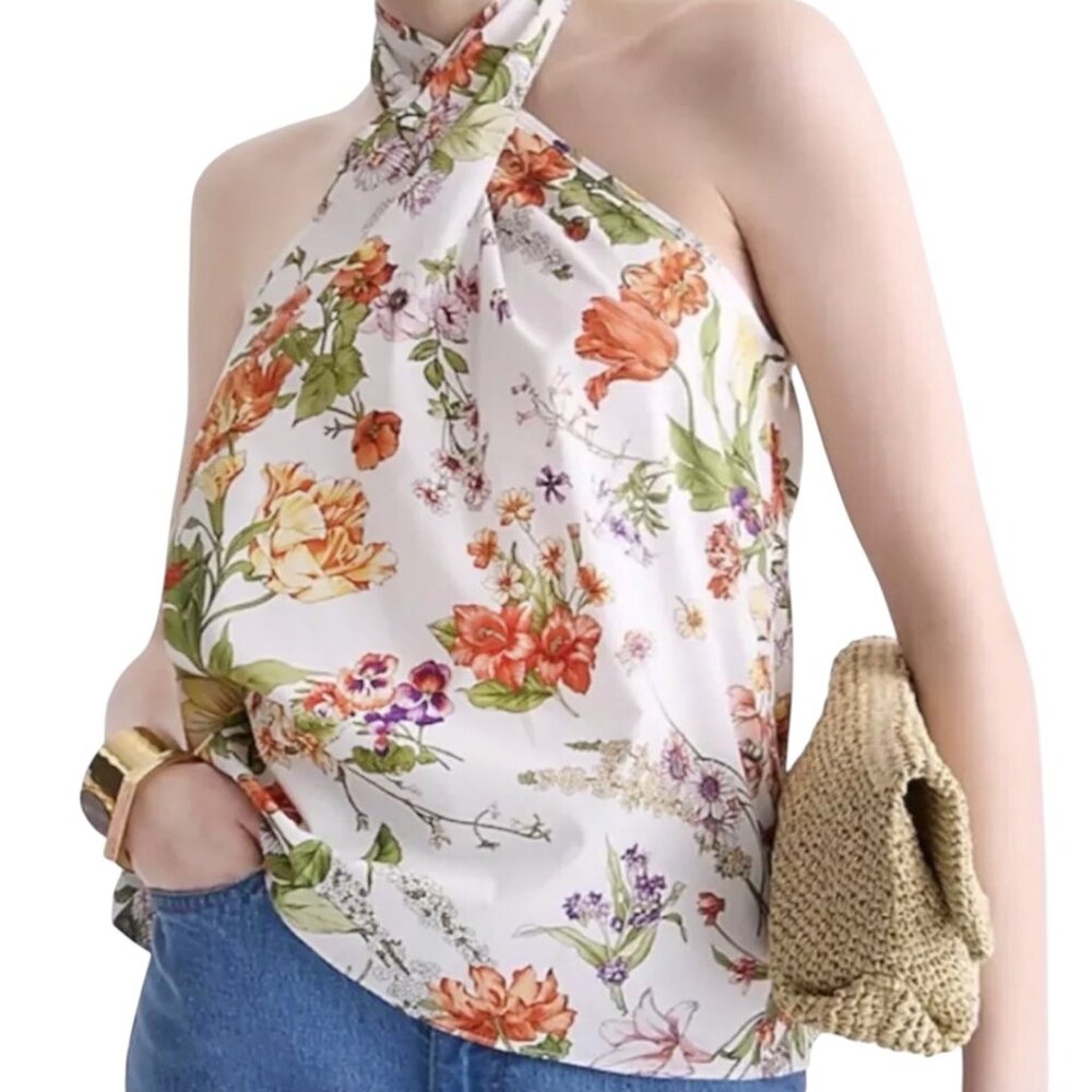 J.CREW COLLECTION FLORAL HALTER TOP BRIGHTS BLOOMCORE PRINT CHIC RESORT MED